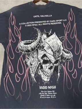 Darc Sport Black Tee with White Skull and Pink Flame Graphics
